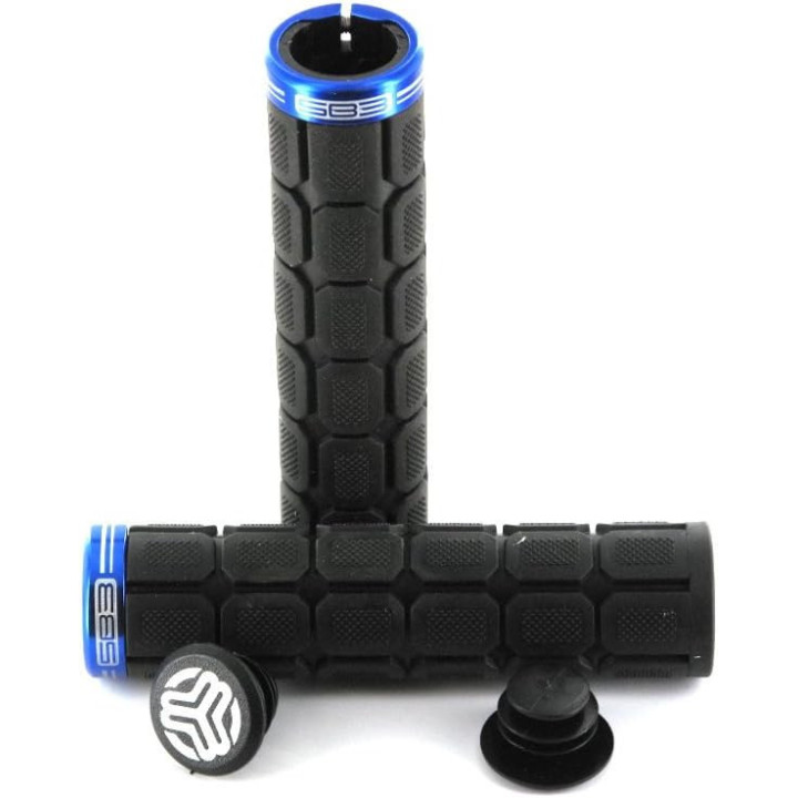 Poignées - Grips - Vélo - VTT - Noir et bleu - Ergonomique - Fixation Lock-On - SB3