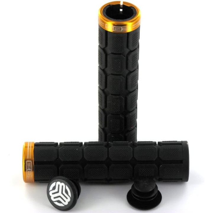 Poignées - Grips - Vélo - VTT - Noir et or - Ergonomique - Fixation Lock-On - SB3