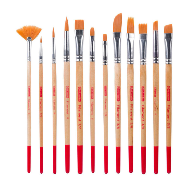 12 pinceaux - Peinture aquarelle - Assortiment formes - Synthétiques - Art Creation