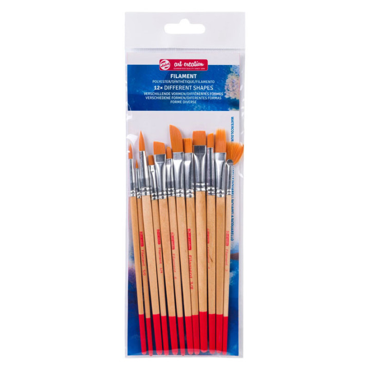 12 pinceaux - Peinture aquarelle - Assortiment formes - Synthétiques - Art Creation
