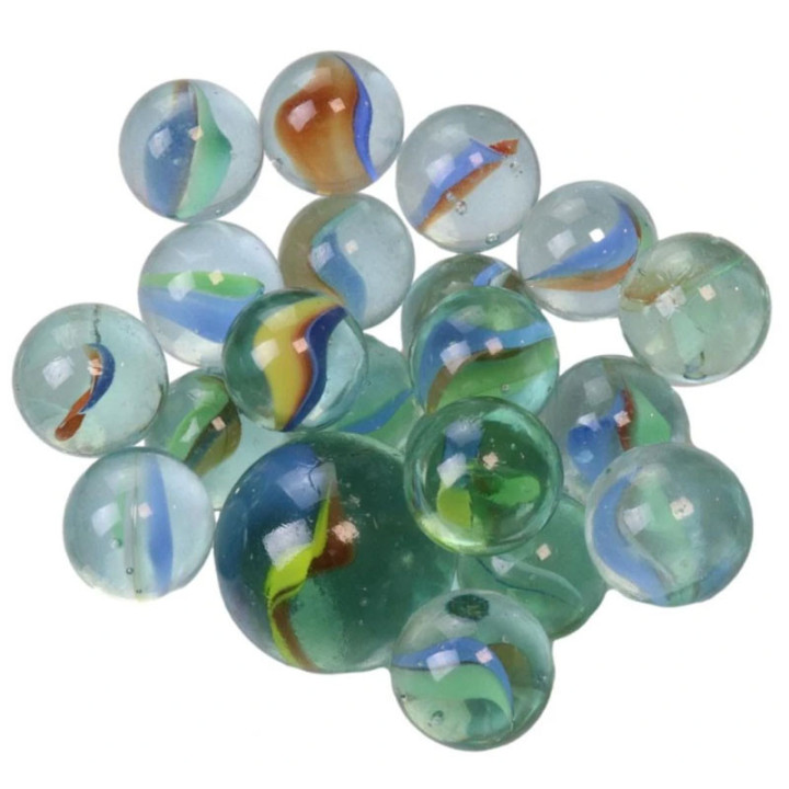 Billes - Filets de 20 billes en verre + 1 calot - Œil de chat - Jeu - Enfant