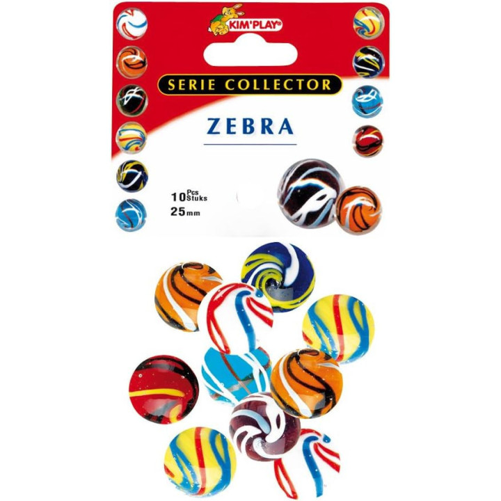 Billes - Filets de 10 calots - 25mm diamètre - Zebra - Jeu - Enfant