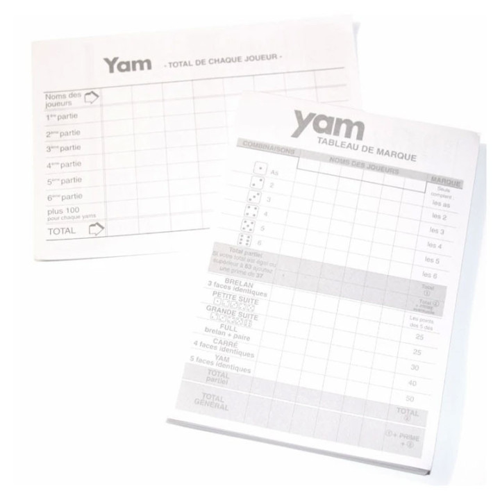 Jeu de Yam - Carnet pour noter les points et scores - 50 feuilles - Jeu