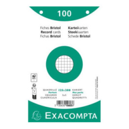 Fiches bristol - 125x200mm - Petits carreaux - Perforées - Blanc - Lot de 100 - Exacompta