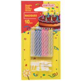 Bougies d'anniversaire - Magique - Longue durée - Avec support - 10 pièces - Pour gâteau