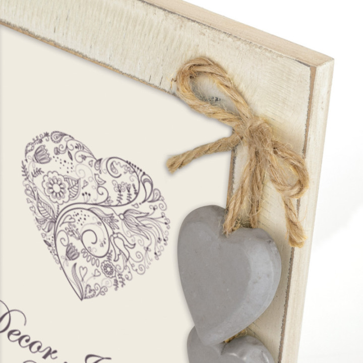 Cadre photo - Format photo 15x20cm - Cadre 19x24cm - Bois - Vintage - Cœur 3D