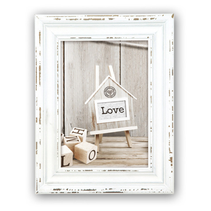 Cadre photo - Format photo 15x20cm - Cadre 22x27cm - Bois - Vintage - Blanc
