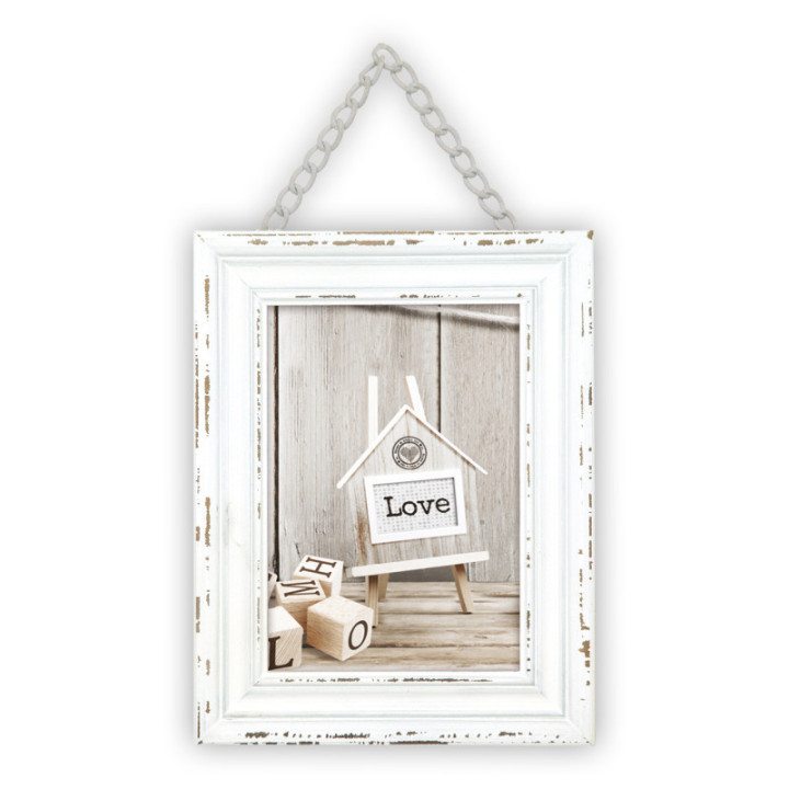 Cadre photo - Format photo 15x20cm - Cadre 22x27cm - Bois - Vintage - Blanc