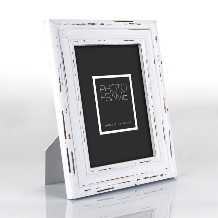 Cadre photo - Format photo 15x20cm - Cadre 22x27cm - Bois - Vintage - Blanc