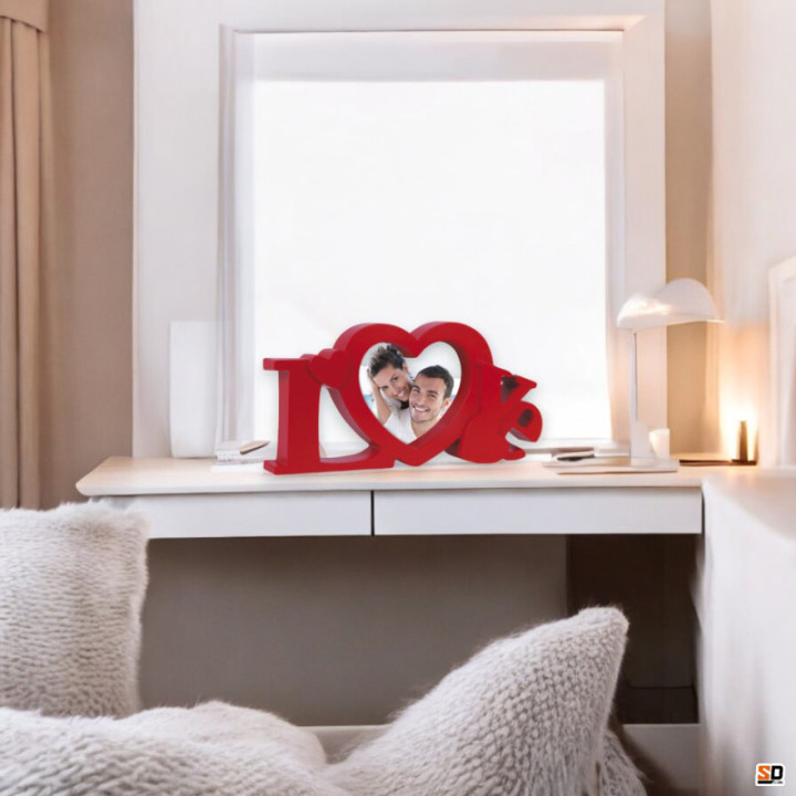 Cadre photo - Love - Format cœur 10x10cm - Rouge - A poser - Cadeau