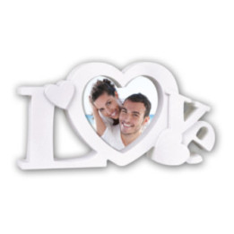 Cadre photo - Love - Format cœur 10x10cm - Blanc - A poser - Cadeau