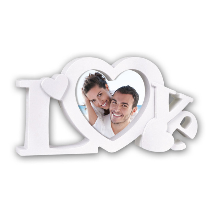 Cadre photo - Love - Format cœur 10x10cm - Blanc - A poser - Cadeau