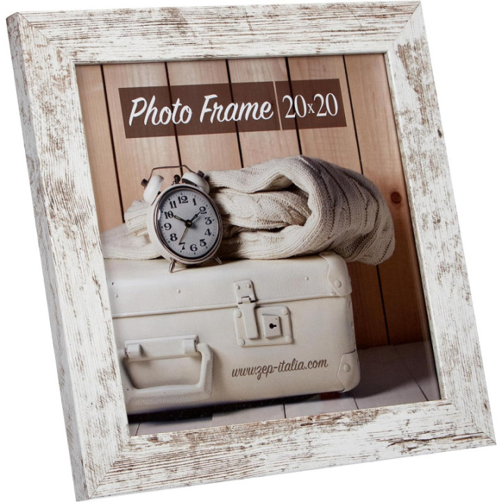 Cadre photo - Format photo 20x20cm - Cadre 25x25cm - Bois - Blanc - Vintage