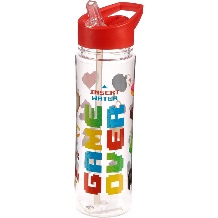 Gourde - Enfant - Plastique - Paille intégrée - Rouge - Game Over - 500ml