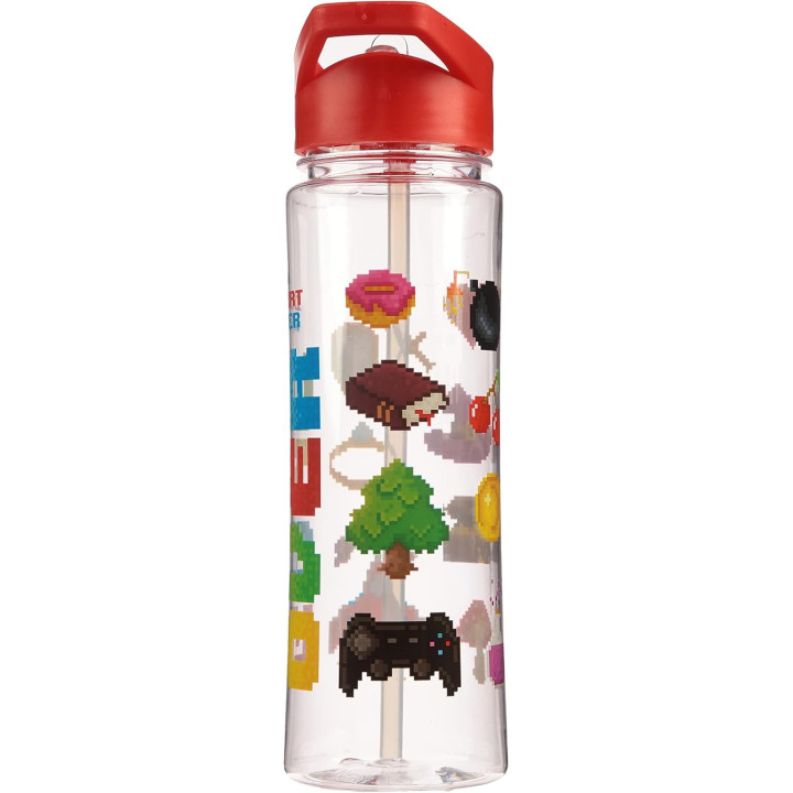 Gourde - Enfant - Plastique - Paille intégrée - Rouge - Game Over - 500ml
