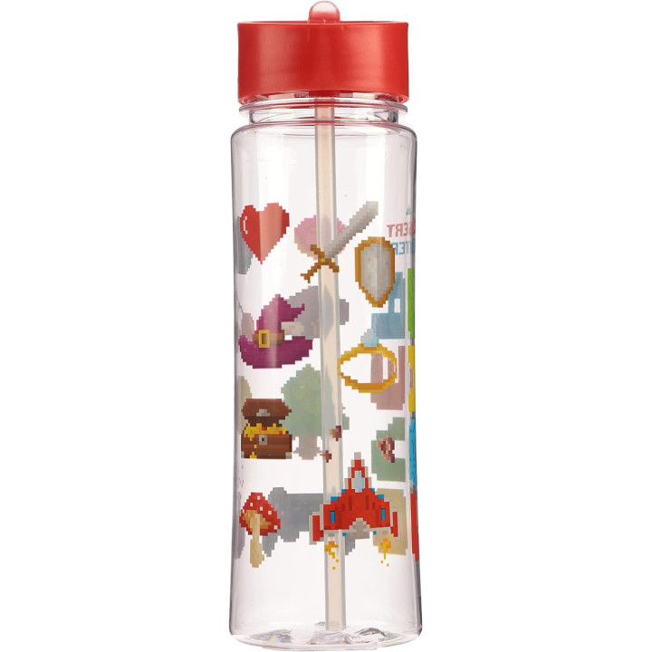Gourde - Enfant - Plastique - Paille intégrée - Rouge - Game Over - 500ml