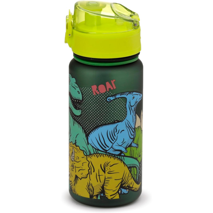 Gourde - Enfant - 350ml - Plastique - Avec anse - Vert/Noir - Dinosaure