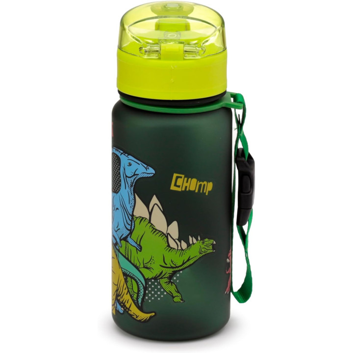 Gourde - Enfant - 350ml - Plastique - Avec anse - Vert/Noir - Dinosaure