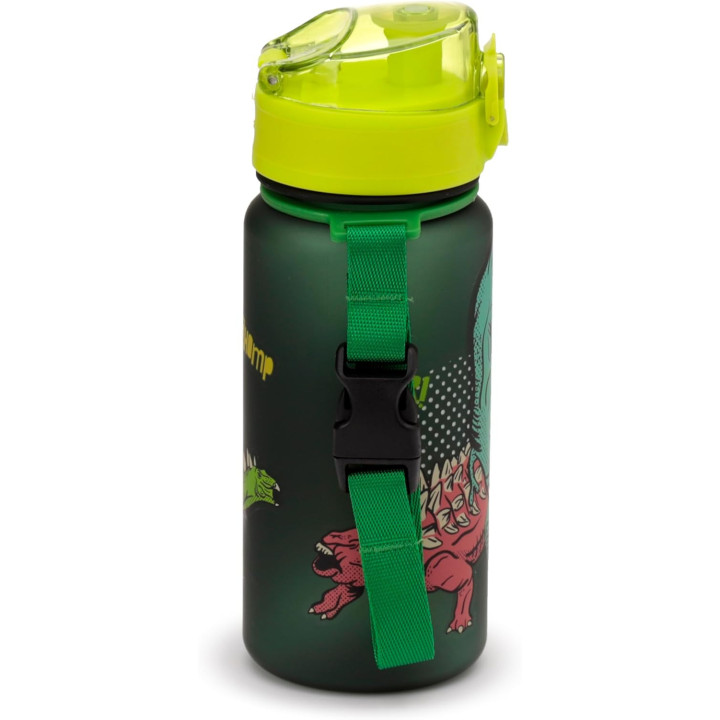 Gourde - Enfant - 350ml - Plastique - Avec anse - Vert/Noir - Dinosaure