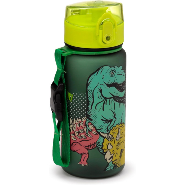 Gourde - Enfant - 350ml - Plastique - Avec anse - Vert/Noir - Dinosaure