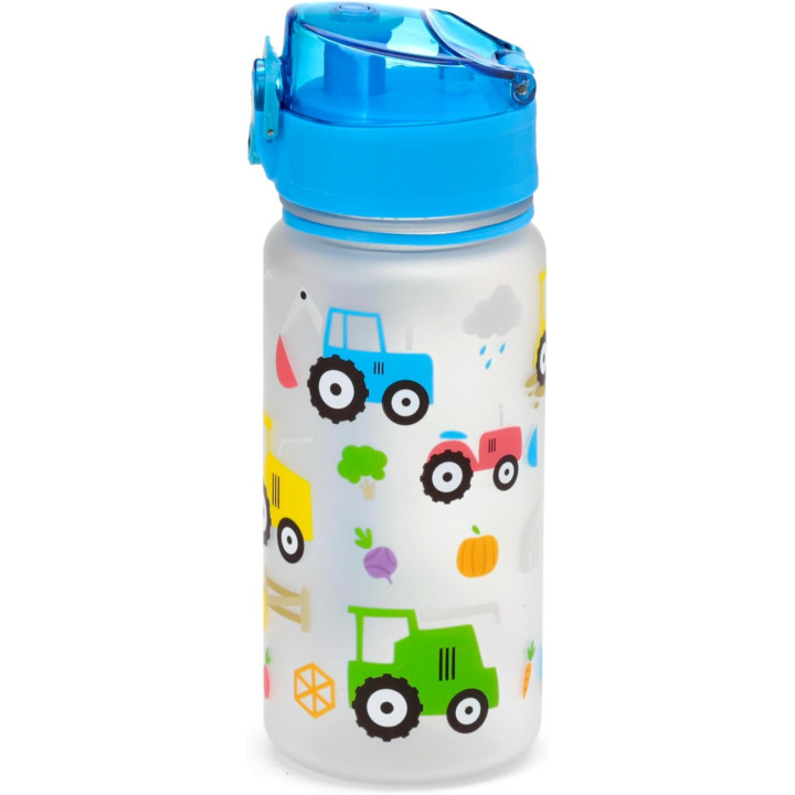 Gourde - Enfant - 350ml - Plastique - Avec anse - Bleu - Tracteurs - Voitures