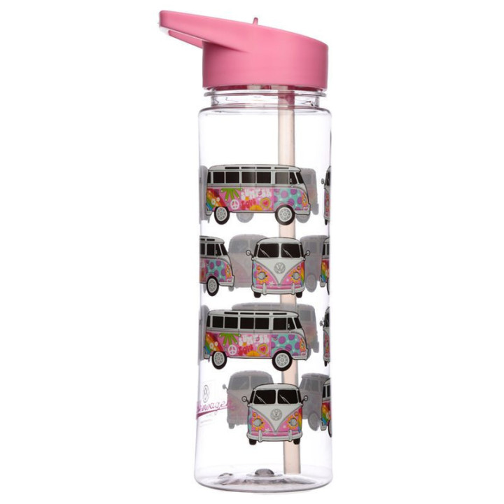 Gourde - Plastique - Avec paille - Sans BPA - 550ml - Rose - Combi VW - Hippie