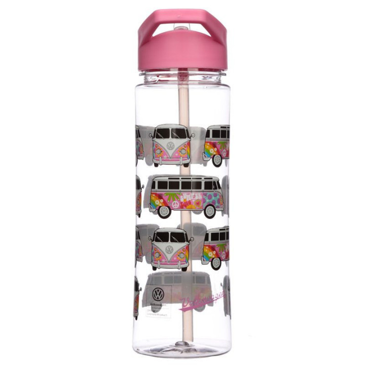 Gourde - Plastique - Avec paille - Sans BPA - 550ml - Rose - Combi VW - Hippie