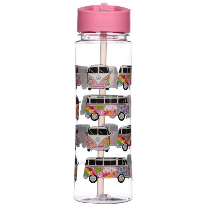 Gourde - Plastique - Avec paille - Sans BPA - 550ml - Rose - Combi VW - Hippie