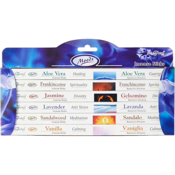 Bâtons d'encens - Assortiment de parfums - Humeur - 6 paquets de 8 bâtons