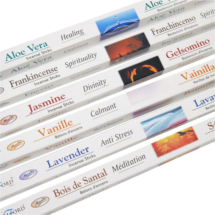 Bâtons d'encens - Assortiment de parfums - Humeur - 6 paquets de 8 bâtons