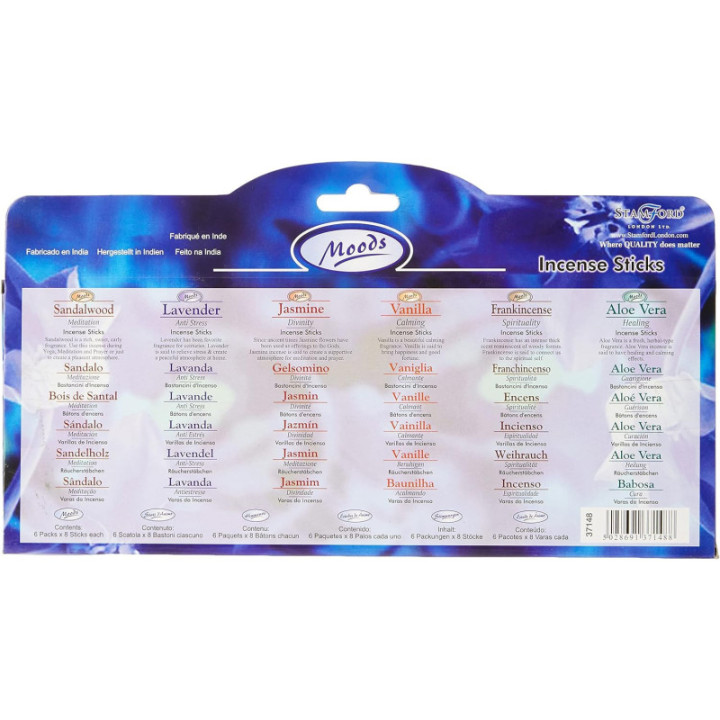 Bâtons d'encens - Assortiment de parfums - Humeur - 6 paquets de 8 bâtons