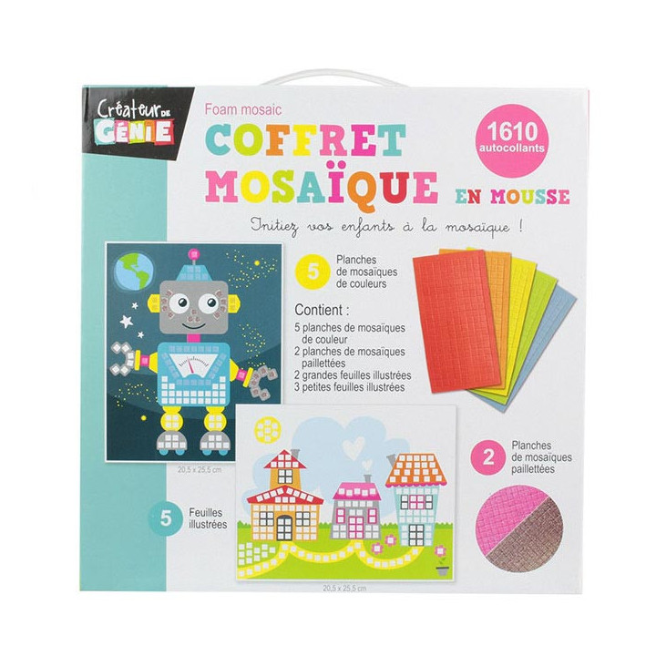 Jeu - Mosaïque en mousse - Coffret 1610 autocollants - 5 planches de couleur - Dès 3 ans