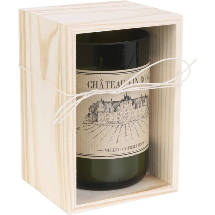 Bougie parfumée - Bouteille de vin - Coffret bois - Parfum bois de santal - 13cm