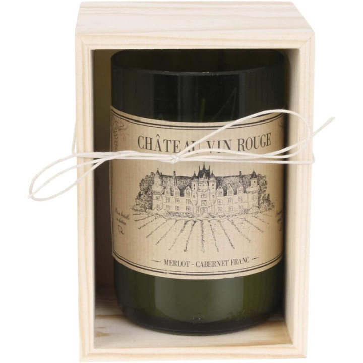 Bougie parfumée - Bouteille de vin - Coffret bois - Parfum bois de santal - 13cm