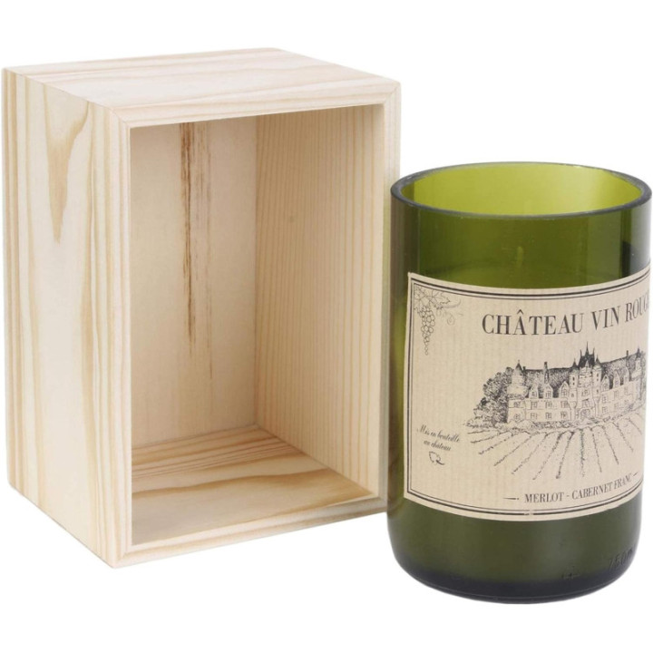 Bougie parfumée - Bouteille de vin - Coffret bois - Parfum bois de santal - 13cm