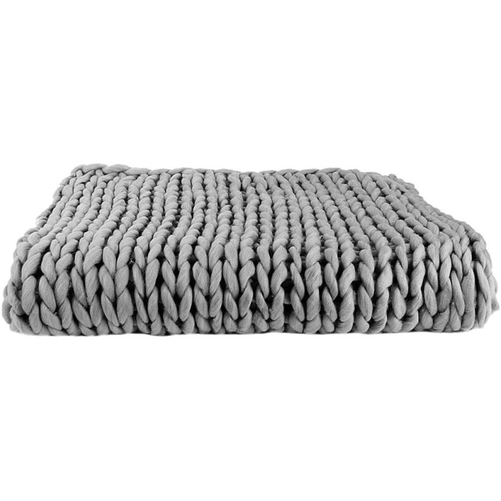 Plaid - Couverture - Gris - Grosse maille - Chaude - Cocooning - Cosy - 1,5x1,2m