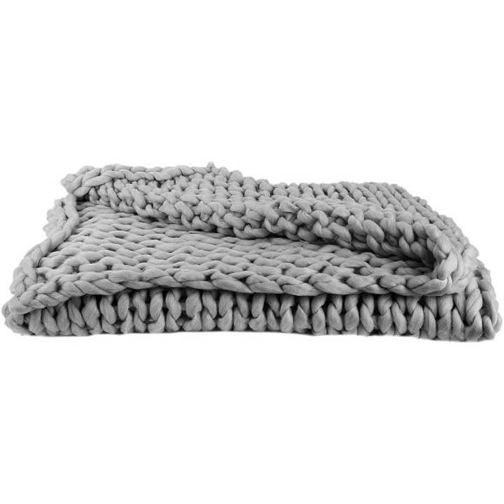 Plaid - Couverture - Gris - Grosse maille - Chaude - Cocooning - Cosy - 1,5x1,2m
