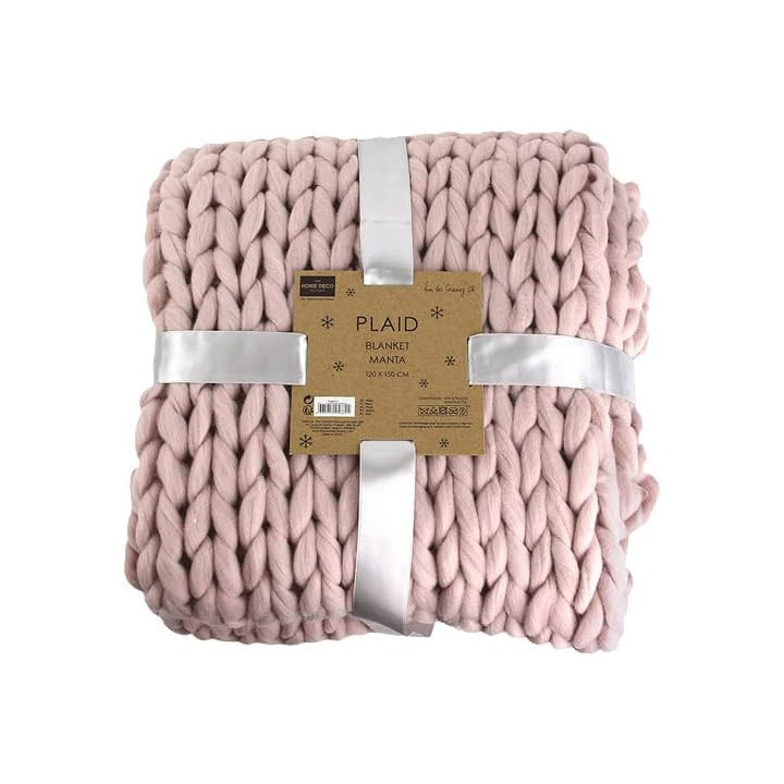 Plaid - Couverture - Rose - Grosse maille - Chaude - Cocooning - Cosy - 1,5x1,2m