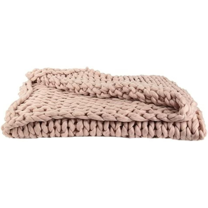 Plaid - Couverture - Rose - Grosse maille - Chaude - Cocooning - Cosy - 1,5x1,2m