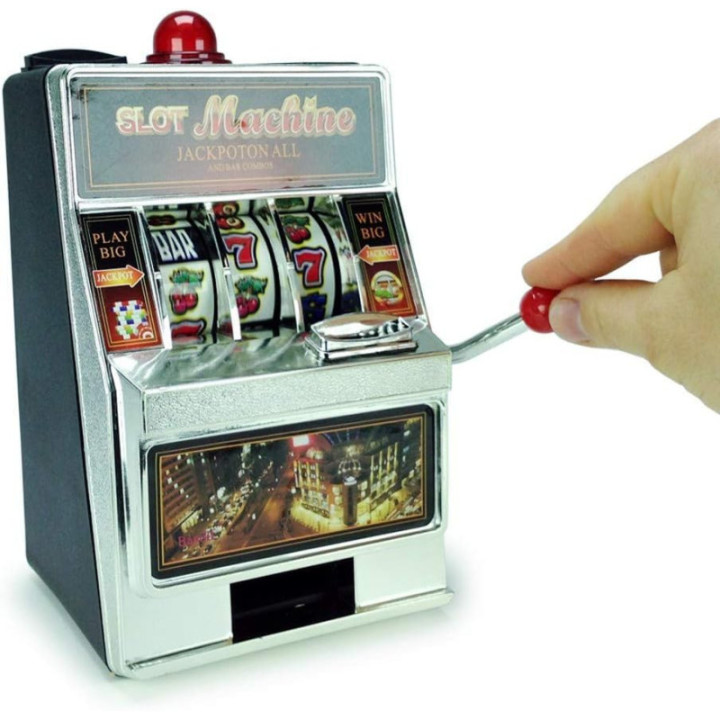 Mini machine à sous - Jackpot - Jeu - Tirelire - Idées cadeaux - 12x10x19cm