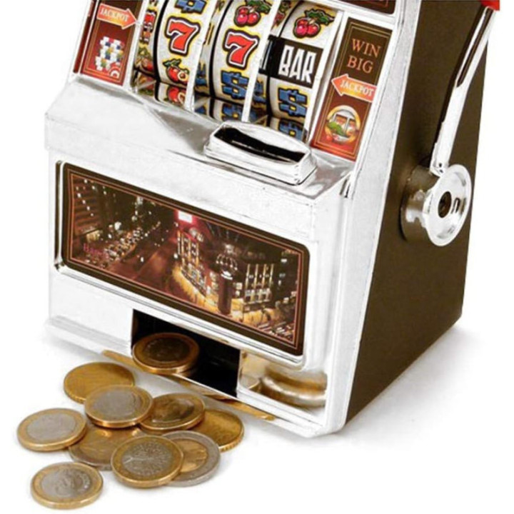 Mini machine à sous - Jackpot - Jeu - Tirelire - Idées cadeaux - 12x10x19cm