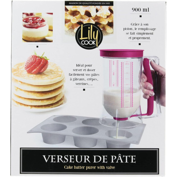Verseur pour pâte à gâteaux - Avec piston - 900ml - Plastique - Gradué
