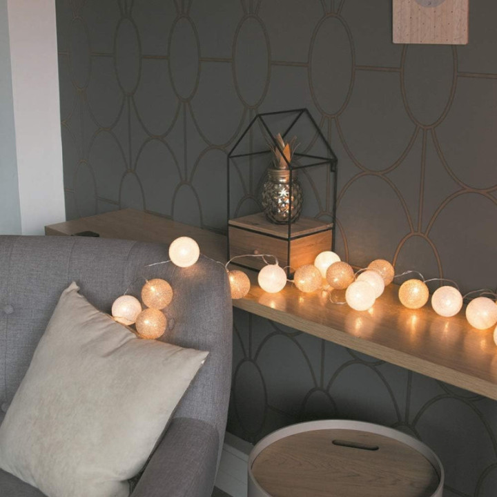 Guirlande - LED - Beige/Doré - Déco - Maison - Chambre - 20 LED - 3,45m longueur