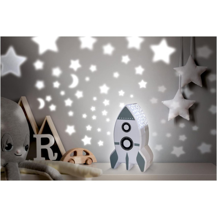 Veilleuse - Fusée - Projette des étoiles - Chambre d'enfant - LED - Décoration