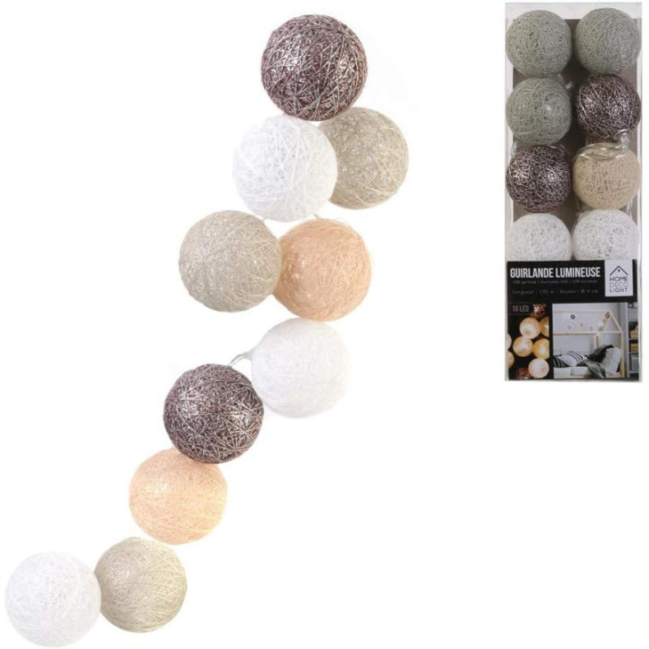 Guirlande - LED - Beige et blanc - Déco - Maison - Chambre - 10 LED - 1,92m longueur