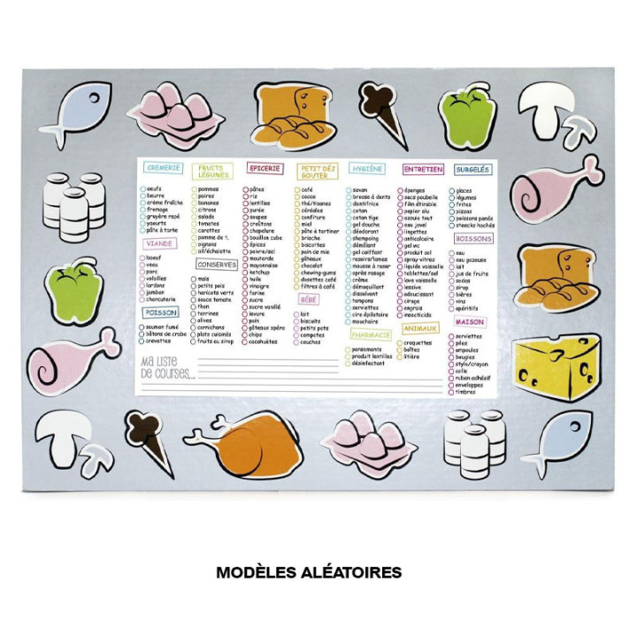 Tableau - Mémo - Liste de courses - Aimanté - A fixer sur le frigo - Feuilles détachables