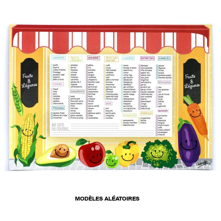 Tableau - Mémo - Liste de courses - Aimanté - A fixer sur le frigo - Feuilles détachables