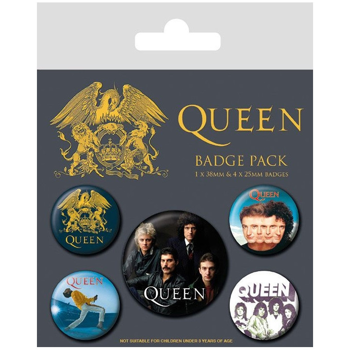 Queen - Badges - A épingler sur veste, sacs, tee-shirt - 5 modèles - 3 à 4 cm diamètre