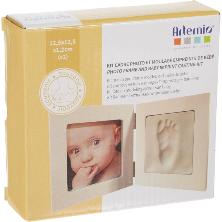 Kit pour faire des empreintes - Bébé - Avec cadre photo - 12,5x12,5cm - Artemio