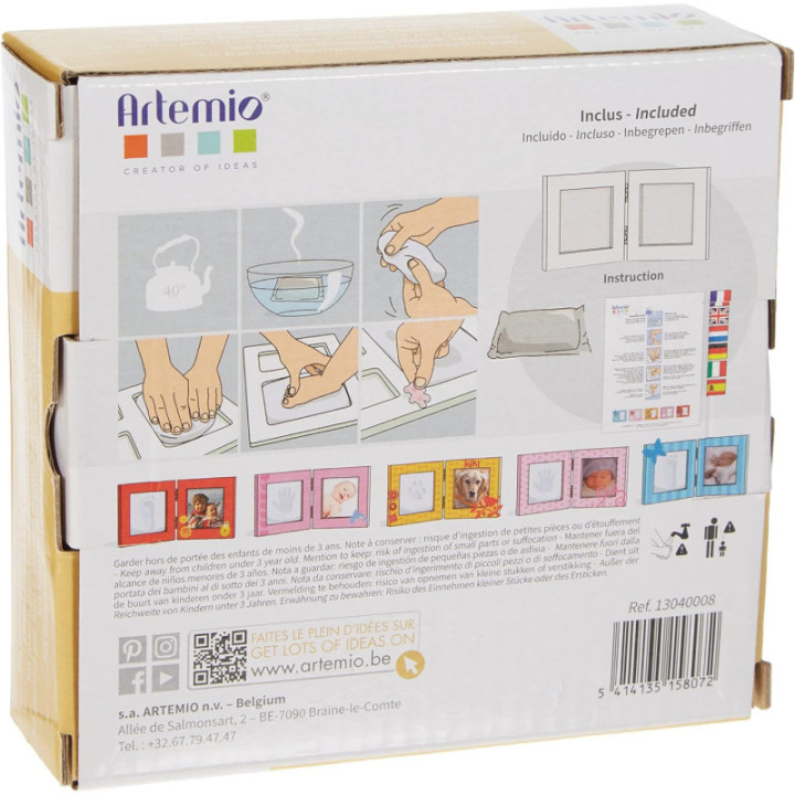 Kit pour faire des empreintes - Bébé - Avec cadre photo - 12,5x12,5cm - Artemio
